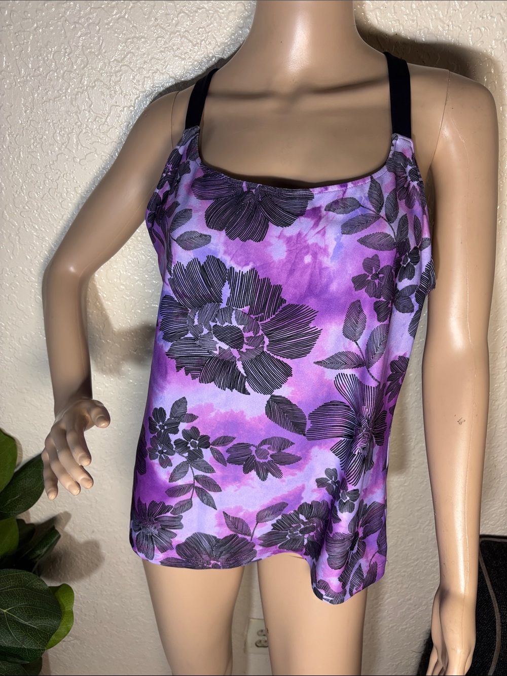 Purple Floral new balance Tank Top with Black Straps